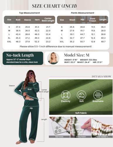 Ekouaer Womens Pajamas Long Sleeve Pjs Soft Loungewear 2 Piece Lounge Sets - color: Brown, size: Medium