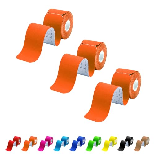 3 Pack Kinesiology Tape Precut, 60 Athletic Strips for Knee & Shoulder - color: Orange