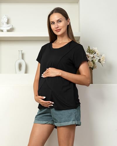 Rnxrbb 3 Pack Nursing Tops for Women Maternity Breastfeeding Shirts - color: Black&beige&deep Pink, size: Medium