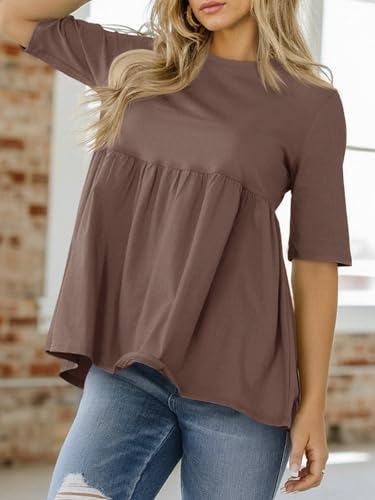 Cicy Bell Womens Babydoll Tops Plus Size Tunic Summer Flowy Peplum Shirts - color: Brown, size: Medium