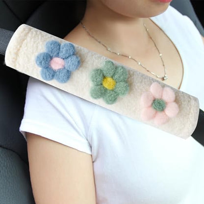 Amooca 2-Pack Braid Pattern Seat Belt Covers Shoulder Pads for Car & Bag - color: Blue Green Pink Flower