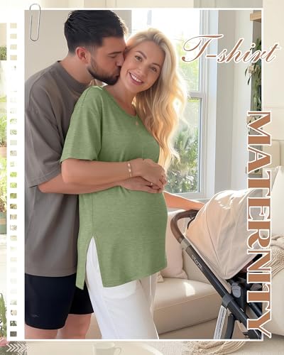 4 Pack Women's Maternity T Shirts - color: Ginger Yellow, Sage Green, Beige, Black, size: Large