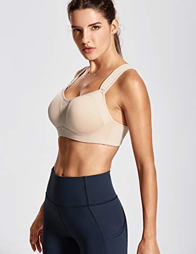 DELIMIRA Women's High Impact Sports Bra Front Adjustable Straps Underwire Plus Size Bra Full Figure - color: Beige, size: 42D
