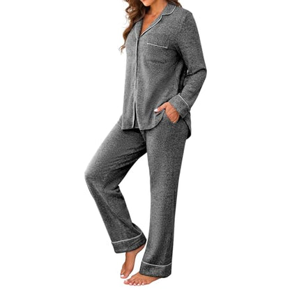 Pajamas for Women Set 2 Piece, Super-Soft Long Sleeve Postpartum PJS - color: Dark Grey, size: Medium