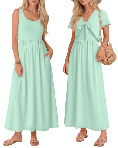 Women's Maxi Sundress Cropped Cardigan Set - color: Green, size: Large