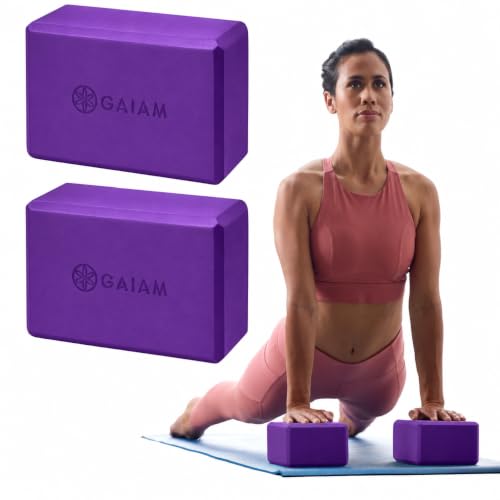 Gaiam Yoga Block - Supportive Latex-Free Eva Foam - Soft Non-Slip Surface with Beveled Edges for Yoga, Pilates, Meditation - color: Deep Purple, style: 2 Blocks