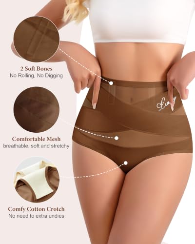 MEIYATING Women's Underwear Tummy Control High Waisted Postpartum Panties - color: Brown-4p, size: Small