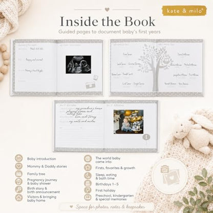 Kate & Milo First Year Baby Memory Book with Ink Pad, Gray
