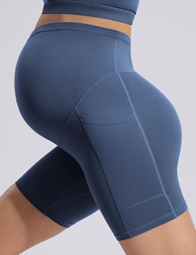 POSHDIVAH Creamluxe Maternity Biker Shorts with Pockets 6"/8" - color: Aegean Blue, size: Large