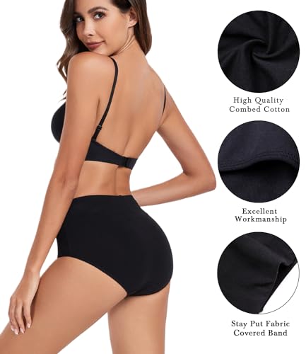 wirarpa Women's Cotton Underwear High Waist Stretch Briefs Soft Underpants Ladies Full Coverage Panties 5 Pack - color: Dark Black, size: Small