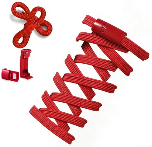 Aiboxin Elastic No Tie Shoelaces for Kids Adults Tieless Stretch Shoe Laces - color: Red