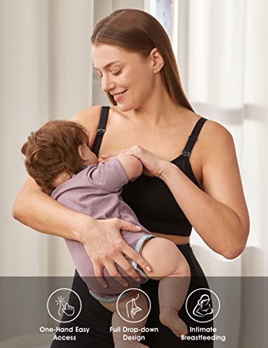HOFISH 3PACK Full Bust Seamless Nursing Maternity Bras Bralette S-XXL with Extra Bra Extenders & Clips - color: Black/Grey/Elegant Pink, size: Small