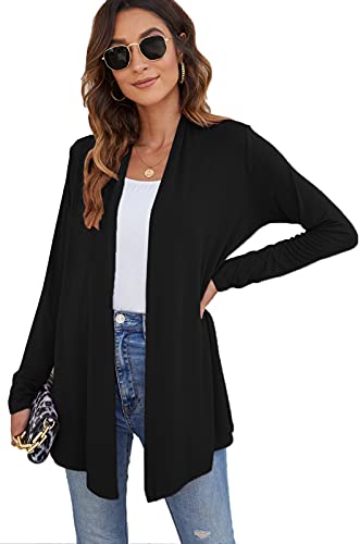 Ladlop Women's Lightweight Open Front Cardigans Long Sleeve Casual Soft Drape Fall Cardigan - color: Black, size: XX-Large