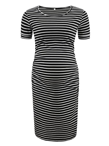 Liu & Qu Women's Maternity Dress Summer Casual Bodycon Pregnancy Dresses - color: Black White Stripe, size: Medium