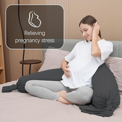 MOON PARK Pregnancy Pillow - Incredibly Smooth and Soft Cooling Cover I Shaped Full Body Maternity Pillow with Removable Cover - Support for Side, Back, Legs, Belly, HIPS - Dark Grey - color: Dark Grey