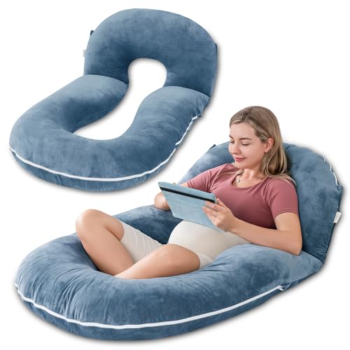 INSEN Pregnancy Pillows, Multi-use Maternity Pillows for Sleeping and Nursing, Sit up Pillow for Adults (Blue) - color: Blue