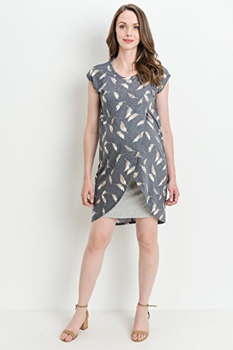 HELLO MIZ Color Block Asymmetrical Breastfeeing Maternity Nursing Dress - color: Navy/Heather Grey, size: Small