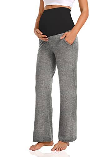 V VOCNI Maternity Pants Wide Leg Work Dress Pregnancy Trousers - color: Charcoal, size: Medium