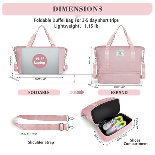 Geestock Travel Duffle Bag - Weekender Overnight Bags for Women, Pink