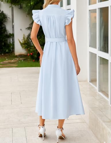 ZESICA Womens Summer Button Midi Dress Casual Work Dresses - color: Light Blue, size: X-Large