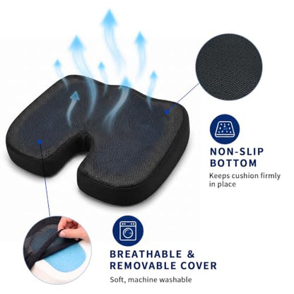Cooling Ergonomic Memory Foam Seat Cushion, Breathable Mesh Cover, Black - color: Mesh Balck