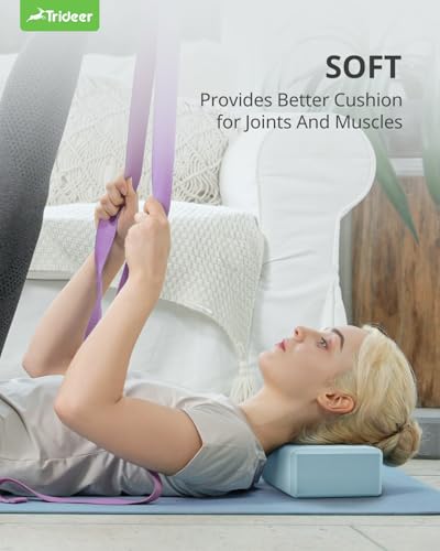 Yoga Blocks 2 Pack with Supportive Non-Slip Foam for Yoga Pilate Stretching - color: Light Blue