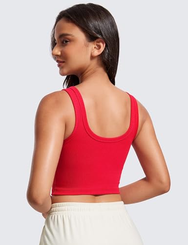 CRZ YOGA Ribbed U Neck Crop Tank Tops - color: Deep Red, size: Small