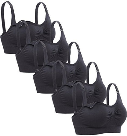 Womens Seamless Nursing Bra Sleeping Maternity Bralette for Breastfeeding Pack of 3 - color: 5pcak Black, size: Large