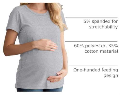 Oakgarden 4 Pack Nursing Breastfeeding Shirts - color: Khaki, White, Light Gray, Black, size: Medium