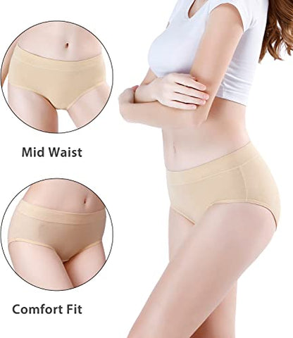 wirarpa Women's Underwear Cotton Mid Waisted Ladies Panties Full Coverage Briefs 4 Pack (Regular & Plus Size) - color: Beige-4 Pack, size: Small