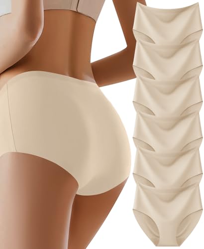 AIVEITE Seamless High Waisted Panties No Show Brief Underwear Women 6 Pack - color: Beige, size: Medium