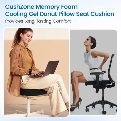 Donut Pillow Seat Cushion, Cooling Gel Memory Foam Chair Cushion, Black - color: Black, size: XX-Large