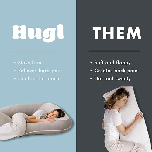 Plufl Hugl Cooling Body Pillow for Adults, U Shaped Pregnancy Pillow, Grey - color: Grey, size: Large