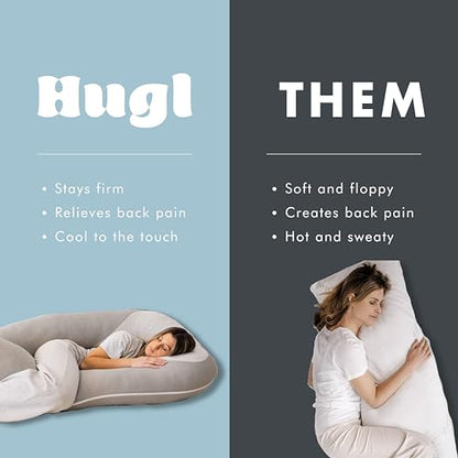 Plufl Hugl Cooling Body Pillow for Adults, U Shaped Pregnancy Pillow, Grey - color: Grey, size: Large