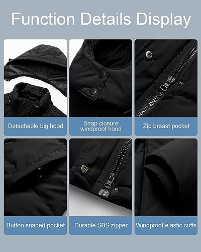 Pursky Women's Warm Winter Thicken Coat Waterproof Cropped Jackets Parka With Removable Hood - color: Black, size: Small