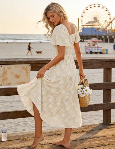 ZESICA Womens 2026 Summer Boho Wedding Guest Midi Dresses - color: Apricot, size: Medium