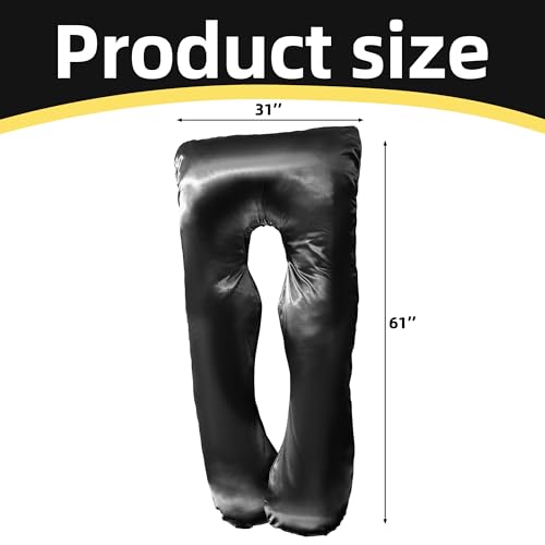 BALAPET Silky Satin Pregnancy Pillow Cover (ONLY Pillowcase), U Shaped Luxurious Smooth Maternity Pillow Cover, Soft & Breathable Large Pillow Protector with Hidden Zip for Side Sleeper, Black - color: Black