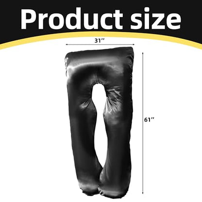 BALAPET Silky Satin Pregnancy Pillow Cover (ONLY Pillowcase), U Shaped Luxurious Smooth Maternity Pillow Cover, Soft & Breathable Large Pillow Protector with Hidden Zip for Side Sleeper, Black - color: Black