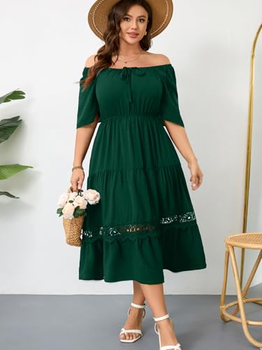 RWJ Women's Plus Size Maxi Dress Short Sleeve Wedding Guest Summer Dresses - color: Green, size: XX-Large Plus
