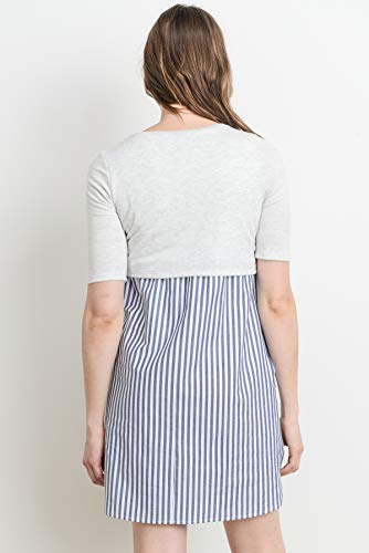 LaClef Women's Maternity Nursing Shift Dress with Side Pocket - color: H Gray/Black Stripe, size: Small