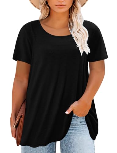 Magritta Women's Short Sleeve Crew Neck Plus Size Tunic Tops - color: Black, size: 4X