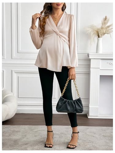 MakeMeChic Women's Maternity Shirts Blouse Satin Work Clothes Babydoll Tops - color: Apricot, size: X-Large