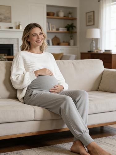 AMPOSH Women's Maternity Pants Stretchy Lounge Workout Sweatpants Casual Loose Comfy Pregnancy Joggers with Pockets - color: Heather Gray, size: Medium