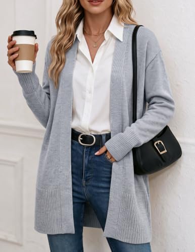 Zeagoo Cardigan Sweaters for Women Open Front Cardigans Long Sleeve Sweater - color: Gray, size: X-Large