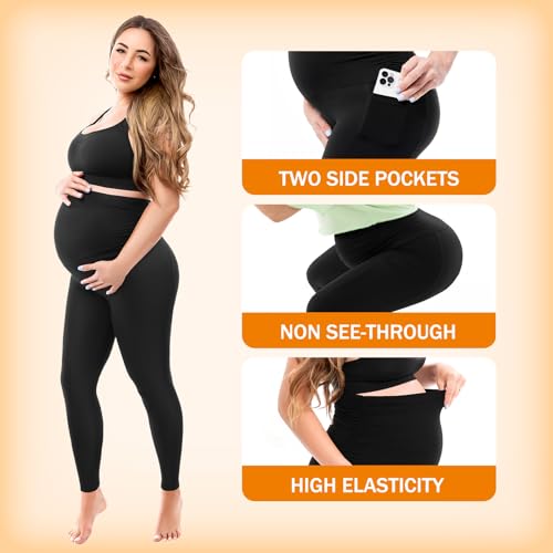 SINOPHANT Maternity Fleece Lined Leggings Over Belly with Pockets - size: XX-Large