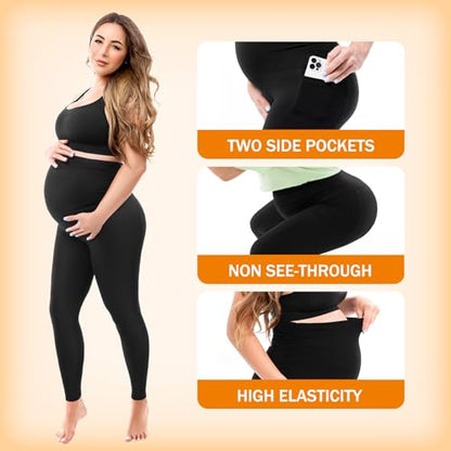 SINOPHANT Maternity Fleece Lined Leggings Over Belly with Pockets - size: X-Large