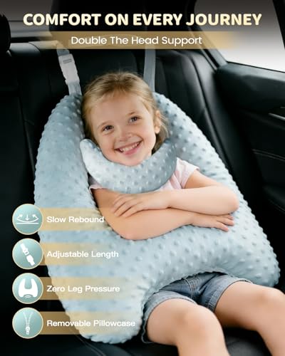 Memory Foam Kids Travel Pillow, Car Pillow for Kids, Velvet Dots, Blue - color: Blue