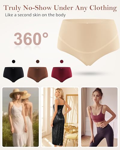 LEVAO 4-Pack Women Tummy Control Thong High Waist Seamless Underwear S-XXL - color: Nude*4, size: Large