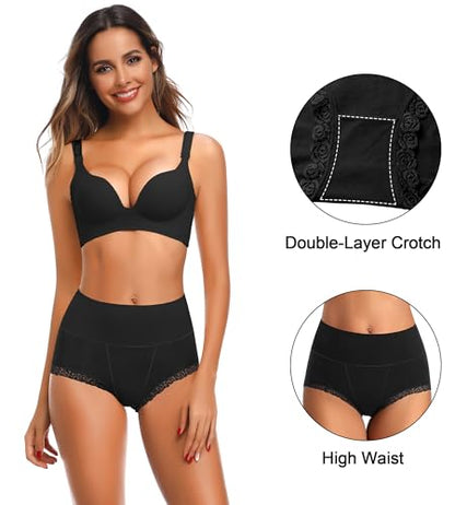 Women's Cotton Underwear,Ladies Soft Stretch Tummy Control Comfy No Muffin Panties Boyshorts - color: Black, size: Medium
