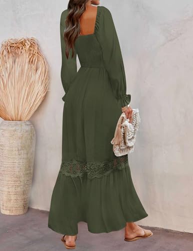 ZESICA Women's 2026 Boho Long Sleeve Fall Maxi Dress - color: Army Green, size: Large